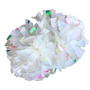 Metallic white / iridescent fire dance pom pom 4"